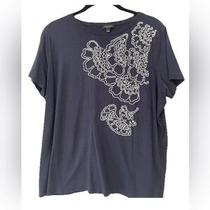 NWOT Talbots Navy and white detail short sleeved top Sz 1X Petite Modal Luxury